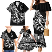 Personalised Polynesia Family Matching Mermaid Dress and Hawaiian Shirt Fish Hook Tattoo Go Fishing Polynesian Pattern Black LT14 - Polynesian Pride