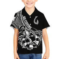 Personalised Polynesia Kid Hawaiian Shirt Fish Hook Tattoo Go Fishing Polynesian Pattern Black LT14 Kid Black - Polynesian Pride