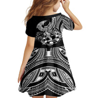 Personalised Polynesia Kid Short Sleeve Dress Fish Hook Tattoo Go Fishing Polynesian Pattern Black LT14 - Polynesian Pride