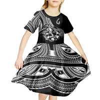 Personalised Polynesia Kid Short Sleeve Dress Fish Hook Tattoo Go Fishing Polynesian Pattern Black LT14 - Polynesian Pride