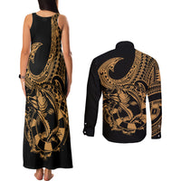 polynesia-couples-matching-tank-maxi-dress-and-long-sleeve-button-shirts-fish-hook-tattoo-go-fishing-polynesian-pattern-gold
