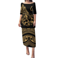 Polynesia Puletasi Fish Hook Tattoo Go Fishing Polynesian Pattern Gold LT14 Long Dress Gold - Polynesian Pride