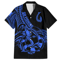 Polynesia Hawaiian Shirt Fish Hook Tattoo Go Fishing Polynesian Pattern Blue LT14 Blue - Polynesian Pride