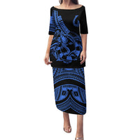 Polynesia Puletasi Fish Hook Tattoo Go Fishing Polynesian Pattern Blue LT14 Long Dress Blue - Polynesian Pride