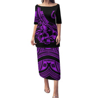 Polynesia Puletasi Fish Hook Tattoo Go Fishing Polynesian Pattern Purple LT14 Long Dress Purple - Polynesian Pride