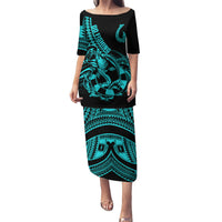Polynesia Puletasi Fish Hook Tattoo Go Fishing Polynesian Pattern Turquosie LT14 Long Dress Turquoise - Polynesian Pride