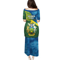 Solomon Islands Puletasi Tropical Leaves With Melanesian Pattern LT14 - Polynesian Pride