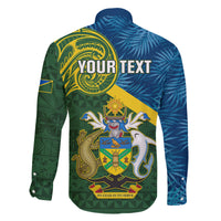 Personalised Solomon Islands Family Matching Long Sleeve Bodycon Dress and Hawaiian Shirt Tropical Leaves With Melanesian Pattern LT14 - Polynesian Pride