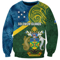 Personalised Solomon Islands Sweatshirt Tropical Leaves With Melanesian Pattern LT14 Unisex Green - Polynesian Pride