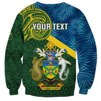 Personalised Solomon Islands Sweatshirt Tropical Leaves With Melanesian Pattern LT14 - Polynesian Pride