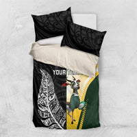 New Zealand and South Africa Rugby Custom Bedding Set Maori Silver Fern Springbok Together - Polynesian Pride