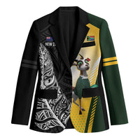 New Zealand and South Africa Rugby Custom Blazer Maori Silver Fern Springbok Together - Polynesian Pride