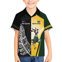 New Zealand and South Africa Rugby Custom Family Matching Short Sleeve Bodycon Dress and Hawaiian Shirt Maori Silver Fern Springbok Together - Polynesian Pride