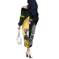 New Zealand and South Africa Rugby Custom Off The Shoulder Long Sleeve Dress Maori Silver Fern Springbok Together - Polynesian Pride