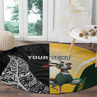 New Zealand and South Africa Rugby Custom Round Carpet Maori Silver Fern Springbok Together - Polynesian Pride