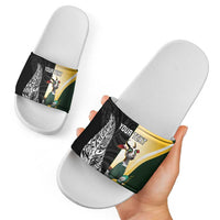 New Zealand and South Africa Rugby Custom Slide Sandals Maori Silver Fern Springbok Together - Polynesian Pride