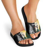 New Zealand and South Africa Rugby Custom Slide Sandals Maori Silver Fern Springbok Together - Polynesian Pride