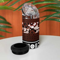 Bula Fiji 4 in 1 Can Cooler Tumbler Fijian Tapa Masi With Hibiscus Flowers