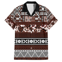Bula Fiji Family Matching Short Sleeve Bodycon Dress and Hawaiian Shirt Fijian Tapa Masi With Hibiscus Flowers LT14 Dad's Shirt - Short Sleeve Brown - Polynesian Pride