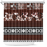 Bula Fiji Shower Curtain Fijian Tapa Masi With Hibiscus Flowers LT14 Brown - Polynesian Pride