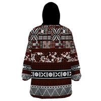 Bula Fiji Wearable Blanket Hoodie Fijian Tapa Masi With Hibiscus Flowers LT14 - Polynesian Pride