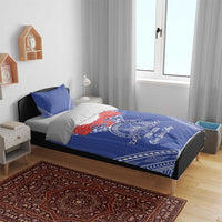Queen Salote College 100 Years Personalized Bedding Set Tonga QSC Heilala Lei Blue Ngatu Pattern