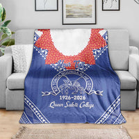 Queen Salote College 100 Years Personalized Blanket Tonga QSC Heilala Lei Blue Ngatu Pattern