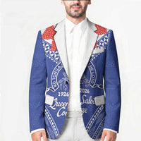 Queen Salote College 100 Years Personalized Blazer Tonga QSC Heilala Lei Blue Ngatu Pattern