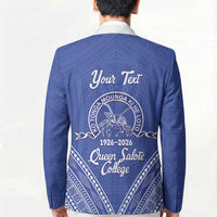Queen Salote College 100 Years Personalized Blazer Tonga QSC Heilala Lei Blue Ngatu Pattern