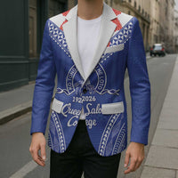 Queen Salote College 100 Years Personalized Blazer Tonga QSC Heilala Lei Blue Ngatu Pattern