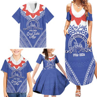 Queen Salote College 100 Years Personalized Family Matching Summer Maxi Dress and Hawaiian Shirt Tonga QSC Heilala Lei Blue Ngatu Pattern LT14 - Polynesian Pride