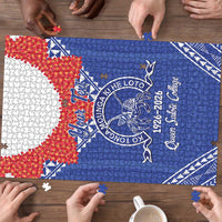 Queen Salote College 100 Years Personalized Puzzle Tonga QSC Heilala Lei Blue Ngatu Pattern