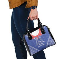 Queen Salote College 100 Years Personalized Shoulder Handbag Tonga QSC Heilala Lei Blue Ngatu Pattern