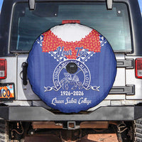 Queen Salote College 100 Years Personalized Spare Tire Cover Tonga QSC Heilala Lei Blue Ngatu Pattern
