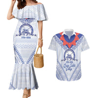 Queen Salote College 100 Years Personalized Couples Matching Mermaid Dress and Hawaiian Shirt Tonga QSC Heilala Lei White Ngatu Pattern LT14 White - Polynesian Pride