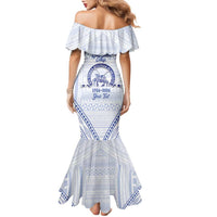 Queen Salote College 100 Years Personalized Family Matching Mermaid Dress and Hawaiian Shirt Tonga QSC Heilala Lei White Ngatu Pattern LT14 - Polynesian Pride