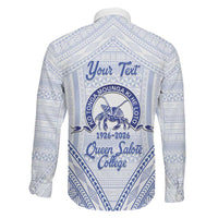 Queen Salote College 100 Years Personalized Family Matching Off Shoulder Maxi Dress and Hawaiian Shirt Tonga QSC Heilala Lei White Ngatu Pattern LT14 - Polynesian Pride