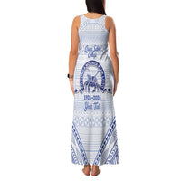 Queen Salote College 100 Years Personalized Family Matching Tank Maxi Dress and Hawaiian Shirt Tonga QSC Heilala Lei White Ngatu Pattern LT14 - Polynesian Pride