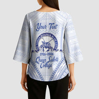 Queen Salote College 100 Years Personalized Kimono Sleeve Blouse Tonga QSC Heilala Lei White Ngatu Pattern