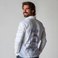 Queen Salote College 100 Years Personalized Long Sleeve Polo Shirt Tonga QSC Heilala Lei White Ngatu Pattern
