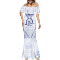 Queen Salote College 100 Years Personalized Mermaid Dress Tonga QSC Heilala Lei White Ngatu Pattern