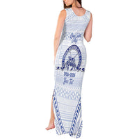 Queen Salote College 100 Years Personalized Tank Maxi Dress Tonga QSC Heilala Lei White Ngatu Pattern