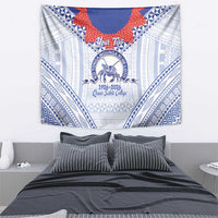 Queen Salote College 100 Years Personalized Tapestry Tonga QSC Heilala Lei White Ngatu Pattern