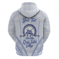 Queen Salote College 100 Years Personalized Zip Hoodie Tonga QSC Heilala Lei White Ngatu Pattern