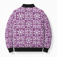 Poni Palaka Quilt Hawaii Bomber Puffer Jacket Hawaiian Tropical Monstera Sea Turtle