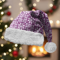Poni Palaka Quilt Hawaii Christmas Santa Hat Hawaiian Tropical Monstera Sea Turtle LT14 With Fur Purple - Polynesian Pride