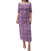 Poni Palaka Quilt Hawaii Family Matching Puletasi and Hawaiian Shirt Hawaiian Tropical Monstera Sea Turtle LT14 Mom's Dress Purple - Polynesian Pride
