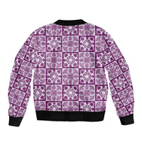 Poni Palaka Quilt Hawaii Sleeve Zip Bomber Jacket Hawaiian Tropical Monstera Sea Turtle