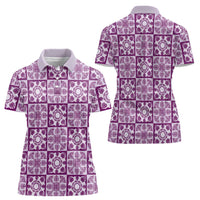 Poni Palaka Quilt Hawaii Women Polo Shirt Hawaiian Tropical Monstera Sea Turtle