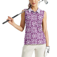Poni Palaka Quilt Hawaii Women Sleeveless Polo Shirt Hawaiian Tropical Monstera Sea Turtle LT14 - Polynesian Pride